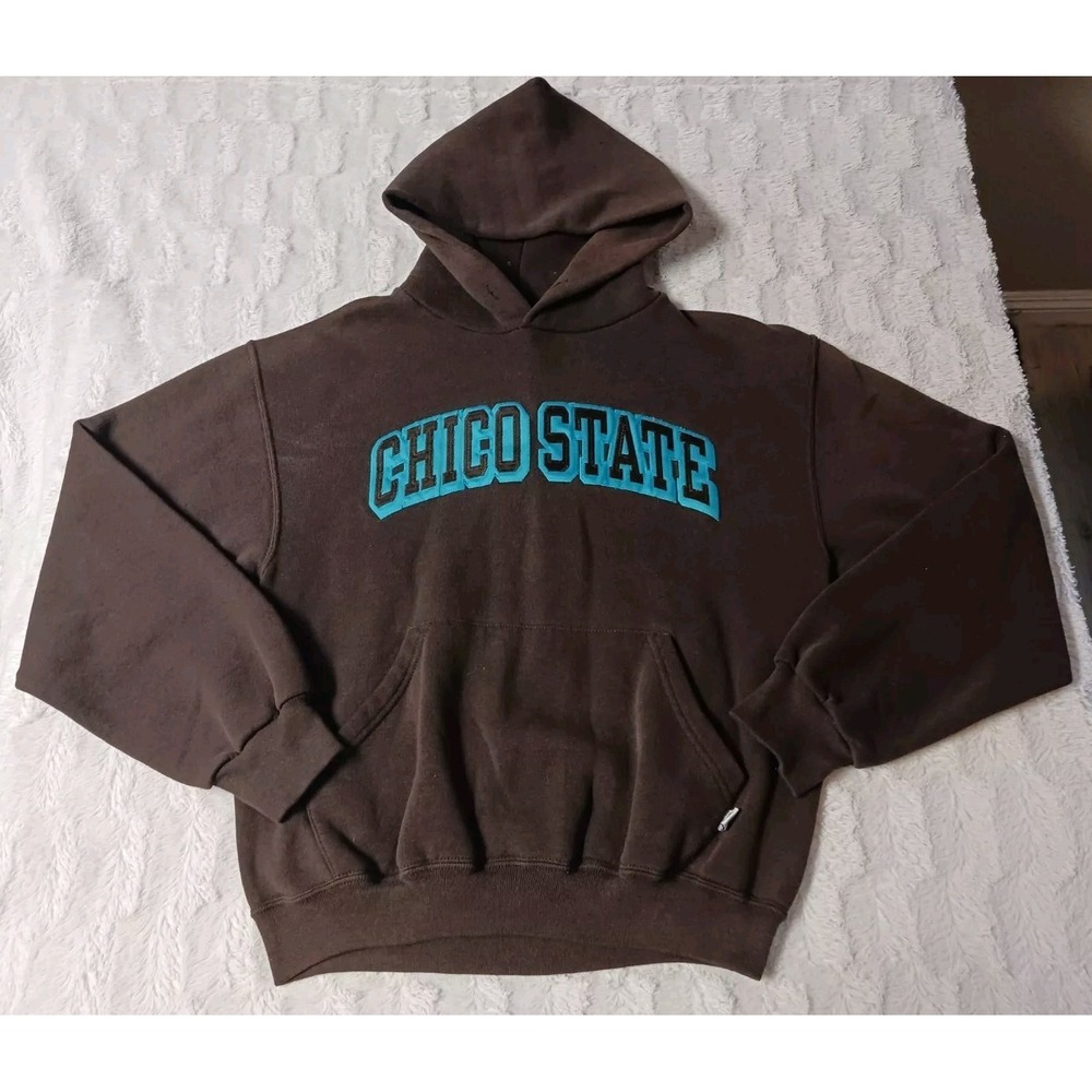 Vintage Chico State Russell Athletic Hoodie Sweatshirt 90s Adult XS Brown w/Teal